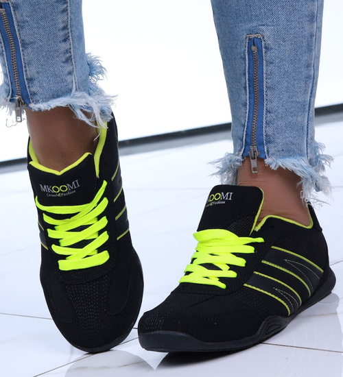 Wiązane damskie czarno zielone buty sportowe /E4-3 h2 15055 S146/