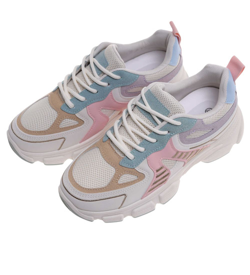 Sznurowane buty sportowe z pastelowymi dodatkami /A4-1 8767 W235