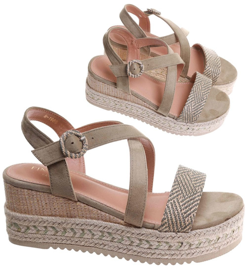 Oliwkowe damskie sandały na platformie /C7-1 17679 G345/