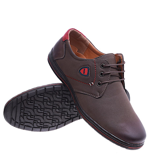 Sznurowane półbuty męskie Brązowe /A5-1 14678 T487/