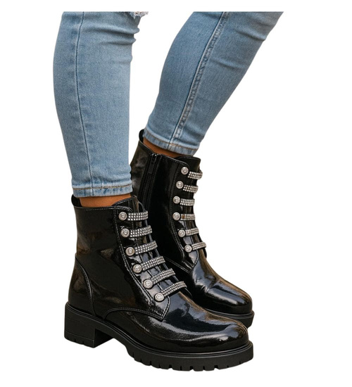 Czarne lśniące botki workery /F3-2 18386 W484/