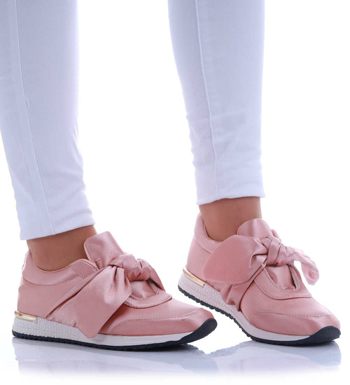Wsuwane różowe damskie sneakersy z kokardą /F8-3 H2 17508 W054/