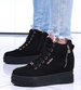 Czarne zamszowe sneakersy na koturnie i platformie /G4-3 15506 T634/