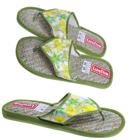 Zielone materiałowe kapcie damskie japonki /F10-1 17584 T2-5/