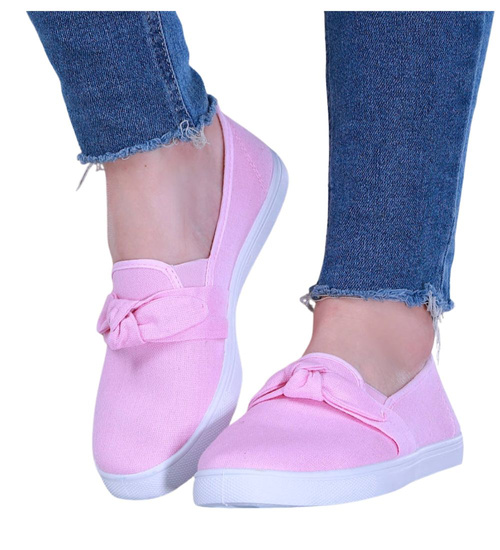 Różowe materiałowe tenisówki slip on /F7-1 14125 S171/