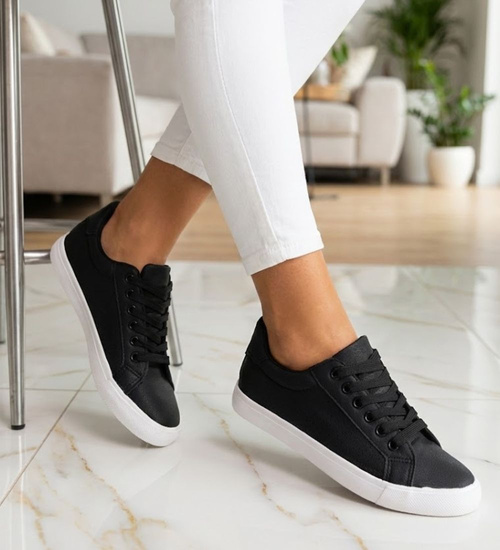 Czarne trampki damskie sznurowane /C6-2 12314 S197/