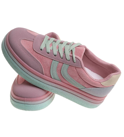 Różowe wiązane sneakersy buty sportowe /B1-2 17888 T688