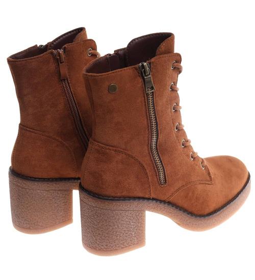 Karmelowe botki trapery na obcasie /F10-1 18231 W395/