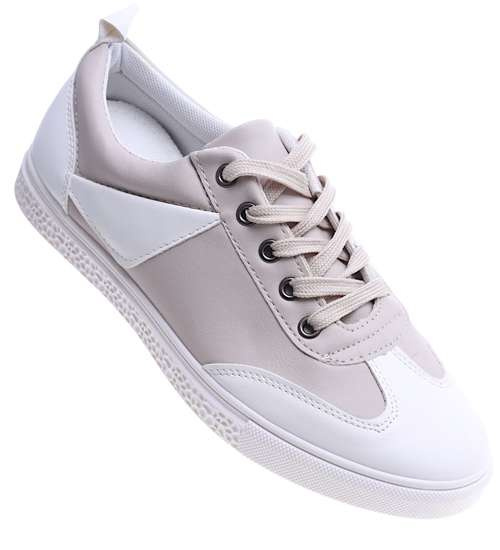 Sznurowane biało beżowe trampki męskie /G5-3 13626 T2/