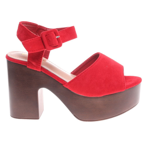 Czerwone damskie sandały na platformie /G6-3 13105 T192/