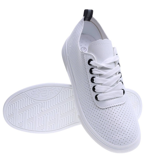 Ażurowe wiązane tenisówki damskie /F3-3 15737 T138/