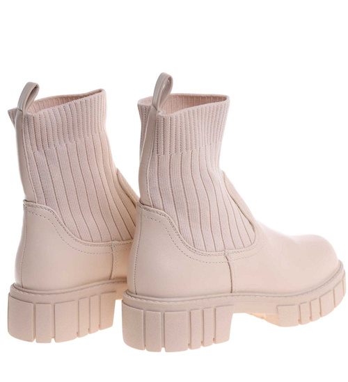 Zimowe wsuwane botki dziewczęce Beżowe /C5-3 18588 T189