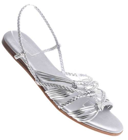 Sandały damskie Srebrne płaskie wsuwane /D2-2 17782 G084/