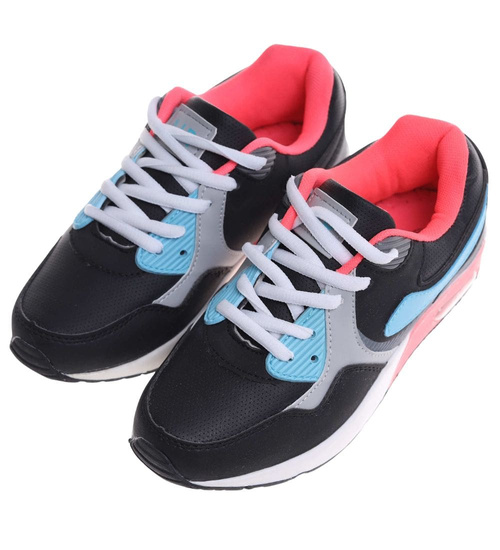 Sznurowane dziewczęce buty sportowe Black fuksja /E6-2 18129 T292/