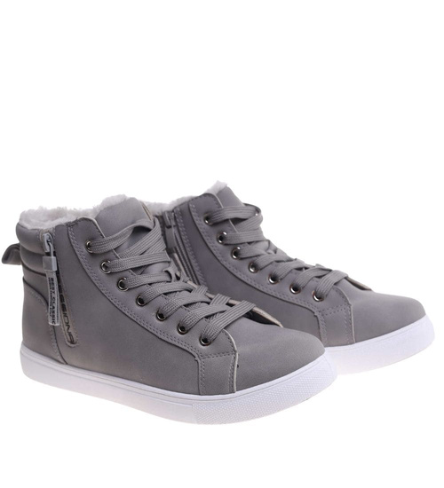 Szare zimowe trampki z futerkiem /C4-1 18428 T319/