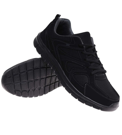 Wiązane czarne męskie buty sportowe Duże rozmiary /D3-3 18018 S471/