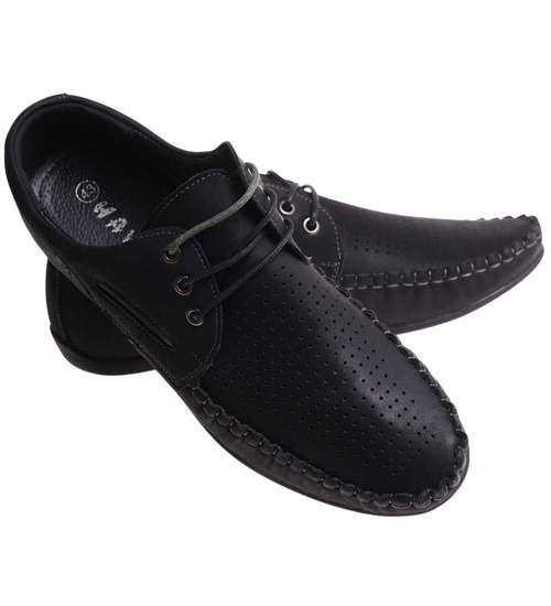 Półbuty męskie czarne sznurowane /E7-1 17874 S396/