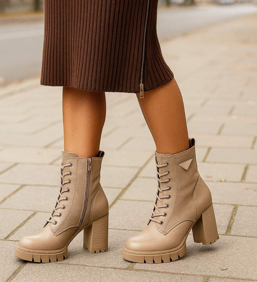 Damskie botki na obcasie Khaki /F9-1 18335 W305/