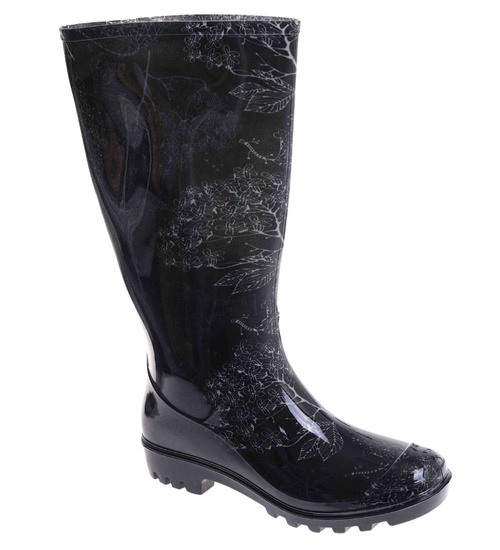 Kalosze damskie Czarne wysokie gumiaki z wzorem /G12-1 17780 T345/