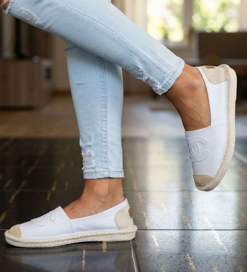 Wsuwane baleriny białe espadryle /E3-2 18725 T188/