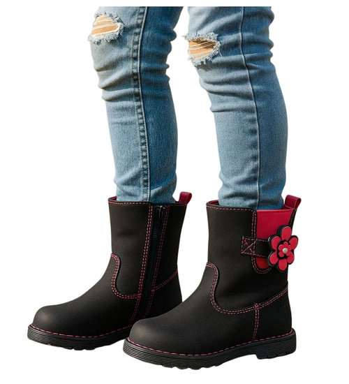 Ocieplane czarne kozaki dziewczęce /A4-2 17144 T198/