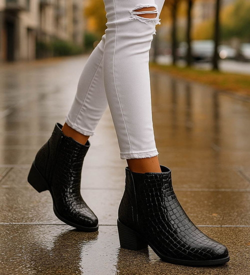 Ocieplane czarne botki na grubym obcasie /A9-3+h2 18268 T2/