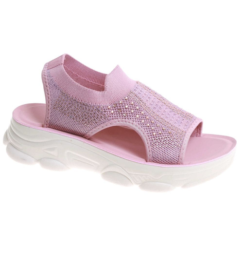 Różowe elastyczne sandały na platformie /A1-2 17743 W132/