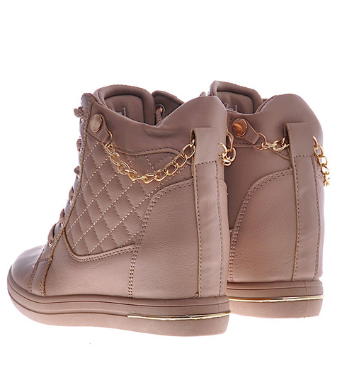 Beżowe sneakersy damskie na koturnie /F8-3 12771 T796/