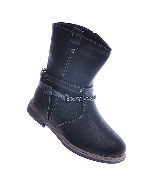 Czarne dziewczęce kozaki z frędzlami /E8-1 12725 T390/