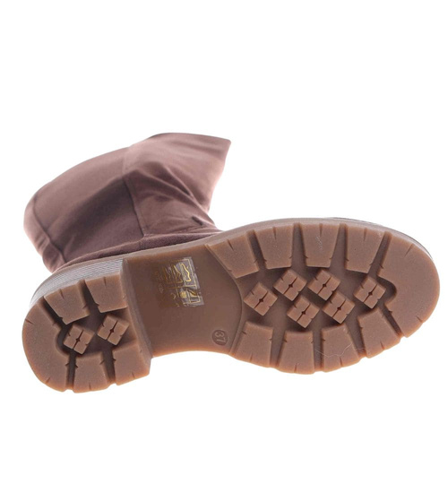 Czekoladowe ocieplane kozaki oficerki /F10-1 18497 T789/