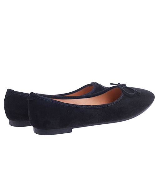 Zamszowe baleriny damskie z kokardą Czarne /G7-2 17560 G133/