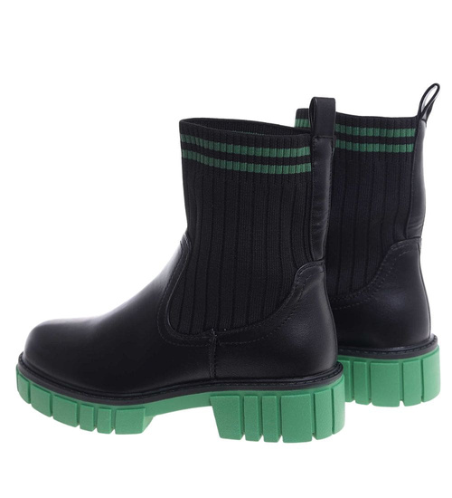 Botki dziewczęce wsuwane czarno zielone ocieplane /G13-2 18366 T188