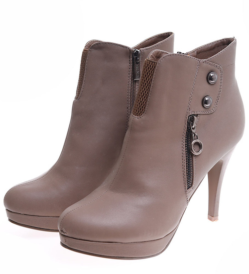 Wysokie damskie botki na szpilce Khaki /C4-3 16623 T140/