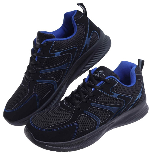 Sznurowane męskie buty sportowe Czarno granatowe /G13-3 18141 T370/