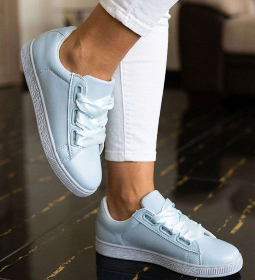 Wiązane trampki damskie pastelowe Baby Blue /A3-3 17510 W192/