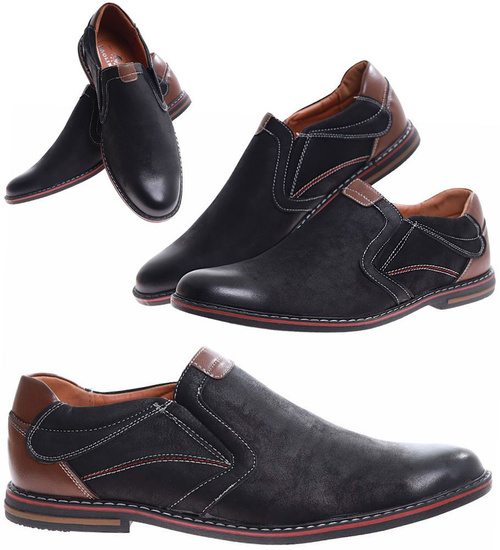 Czarne wsuwane męskie półbuty /E1-3 16946 S498/