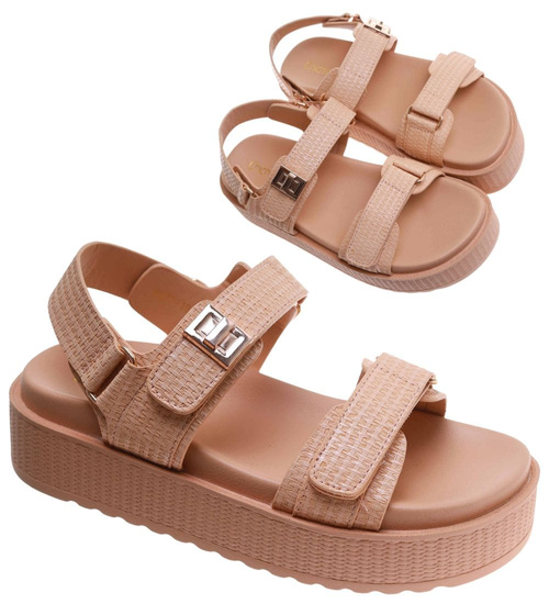 Beżowe sandały damskie na platformie /D5-1 17713 G381/