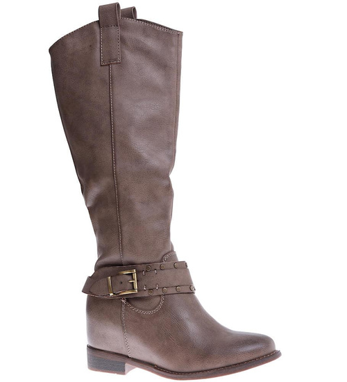 Ocieplane kozaki damskie na niskim koturnie Khaki /C5-2 15268 T522/