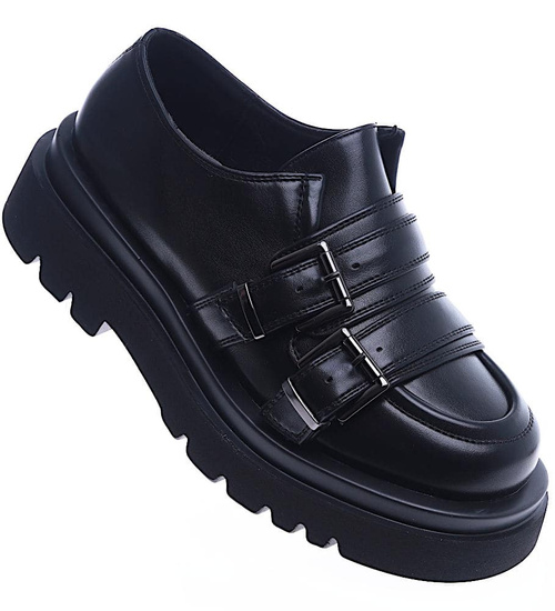 Czarne półbuty damskie na platformie /B3-1 13796 T331/