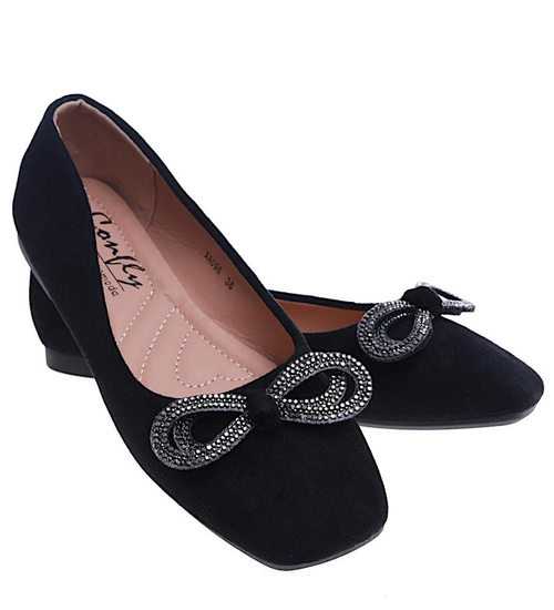 Wiosenne balerinki z błyszczącą kokardką Czarne /G11-2 13709 T213/