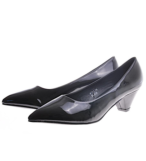 Czarne czółenka na niskim obcasie /G8-3 12228 T298/