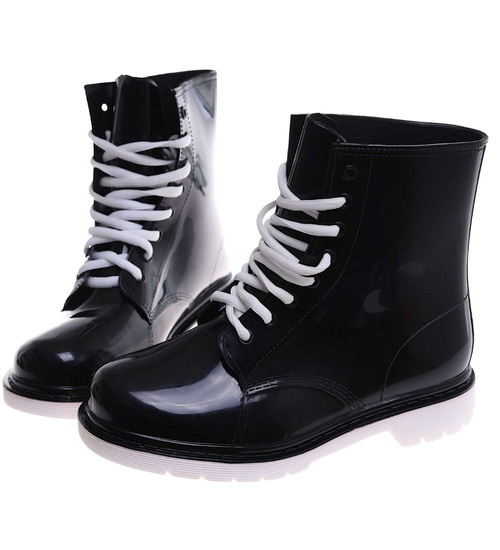 Sznurowane czarne kalosze damskie /E1-1 18071 T204/