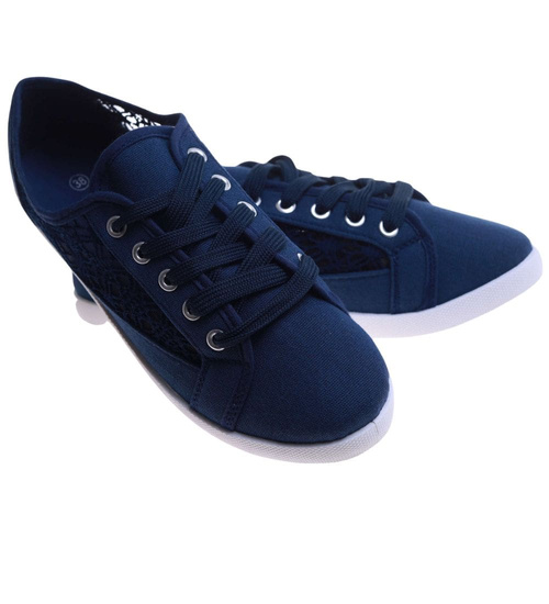 Granatowe ażurowe koronkowe tenisówki /G3-2 17611 T137/