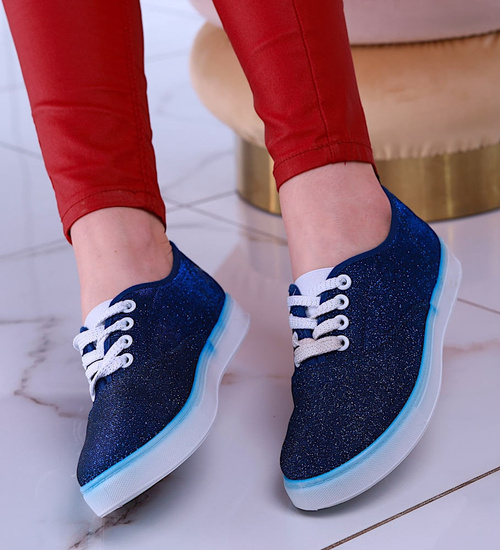 Granatowe trampki z błyszczącej tkaniny /E7-3 13402 S078/