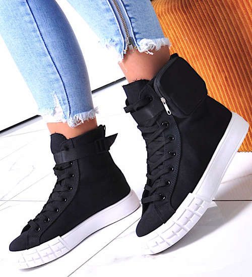 Sznurowane trampki damskie Czarne /F3-3 12383 S115/ Sznurowane trampki damskie Czarne /F3-3 12383 S115/