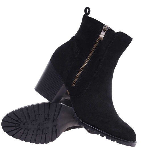 Czarne eleganckie botki na obcasie /i4-2 18397 W482/