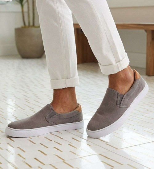 Szaro brązowe męskie trampki slip on /B6-2 16515 T286/