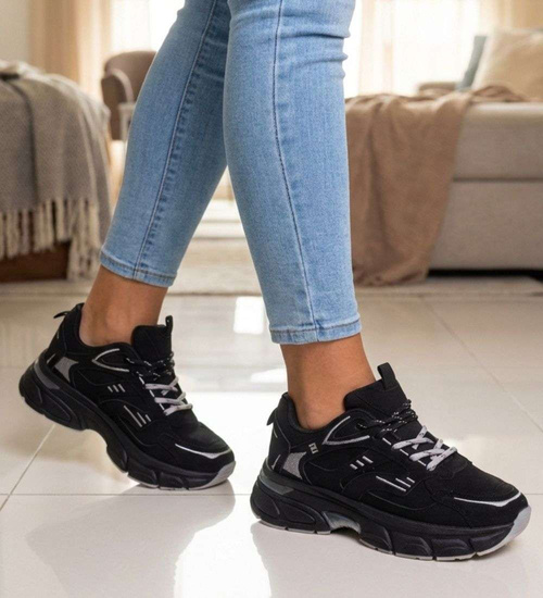 Czarne buty sportowe sneakersy na grubej podeszwie /E7-1 18829 W391/