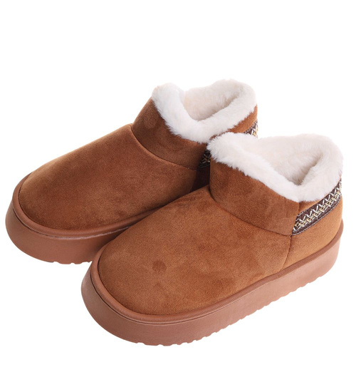 Krótkie kozaki śniegowce karmelowe ocieplane /D3-1 18420 T266/