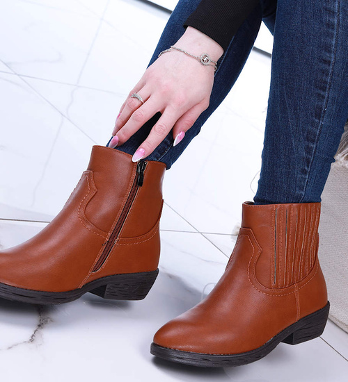 Karmelowe botki damskie z suwakiem /G4-1 15155 S290/